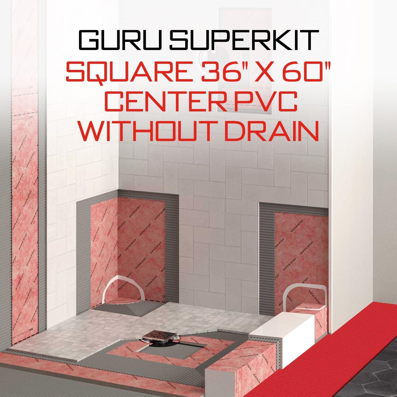 Guru Heavy Duty Red Square Shower Kit with Waterproof Membrane, 36" x 60"