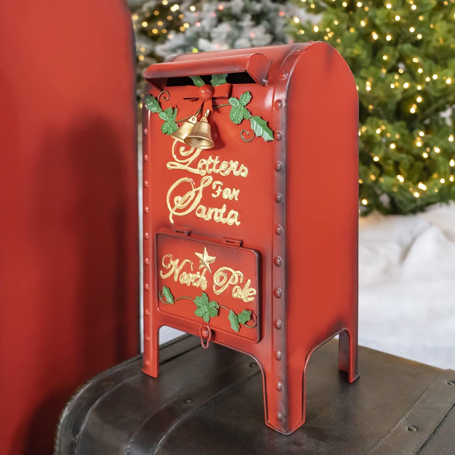 Life-Size Red Iron Christmas Mailbox Set with Lockable Doors