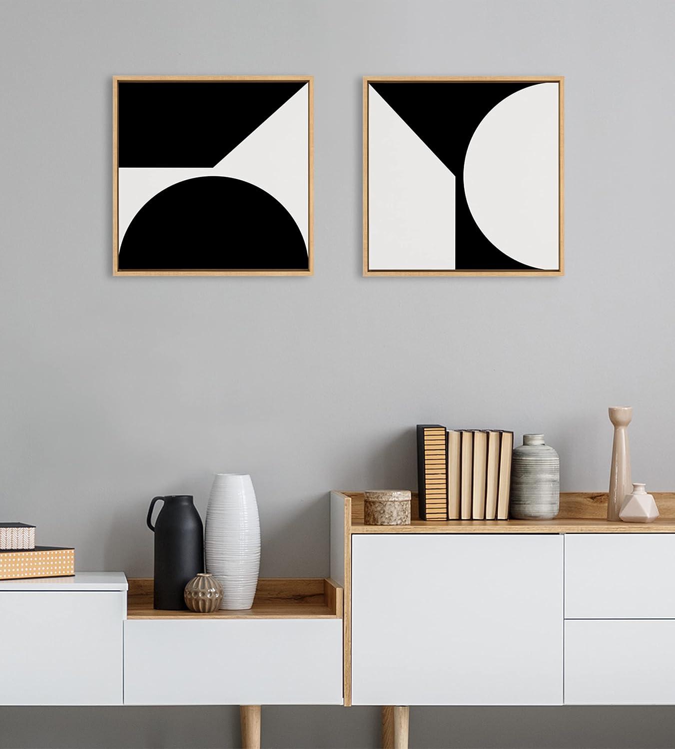 Kate and Laurel Sylvie Minimal Max Mod I Framed Canvas Wall Art by The Creative Bunch Studio, 22x22 Natural, Black and White Abstract Art Wall Décor