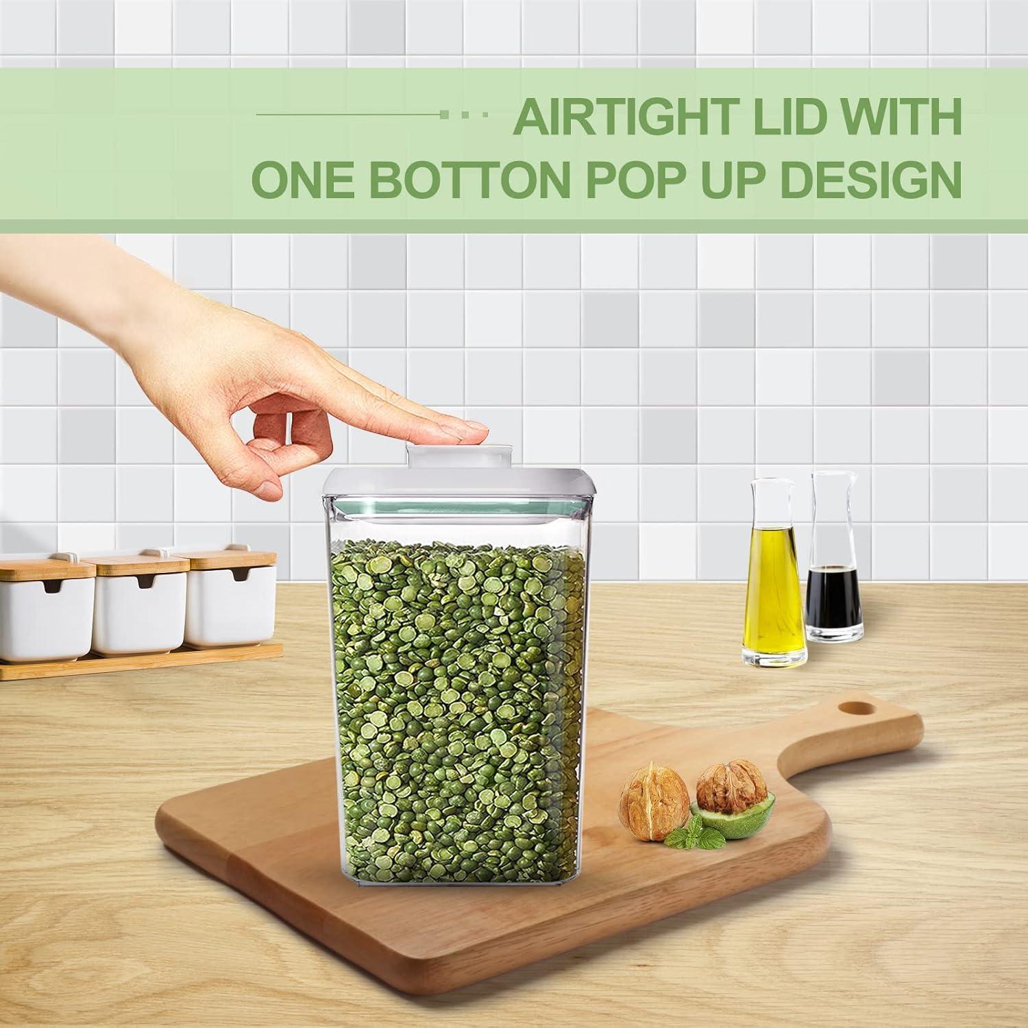 Food Storage Containers, 4 packs Airtight Clear Plastic Kitchen Canisters with One Button Pop Up Lids for Food Storage, Cereal, Candies, Cookies, Coffee, Nuts, Sugar etc.