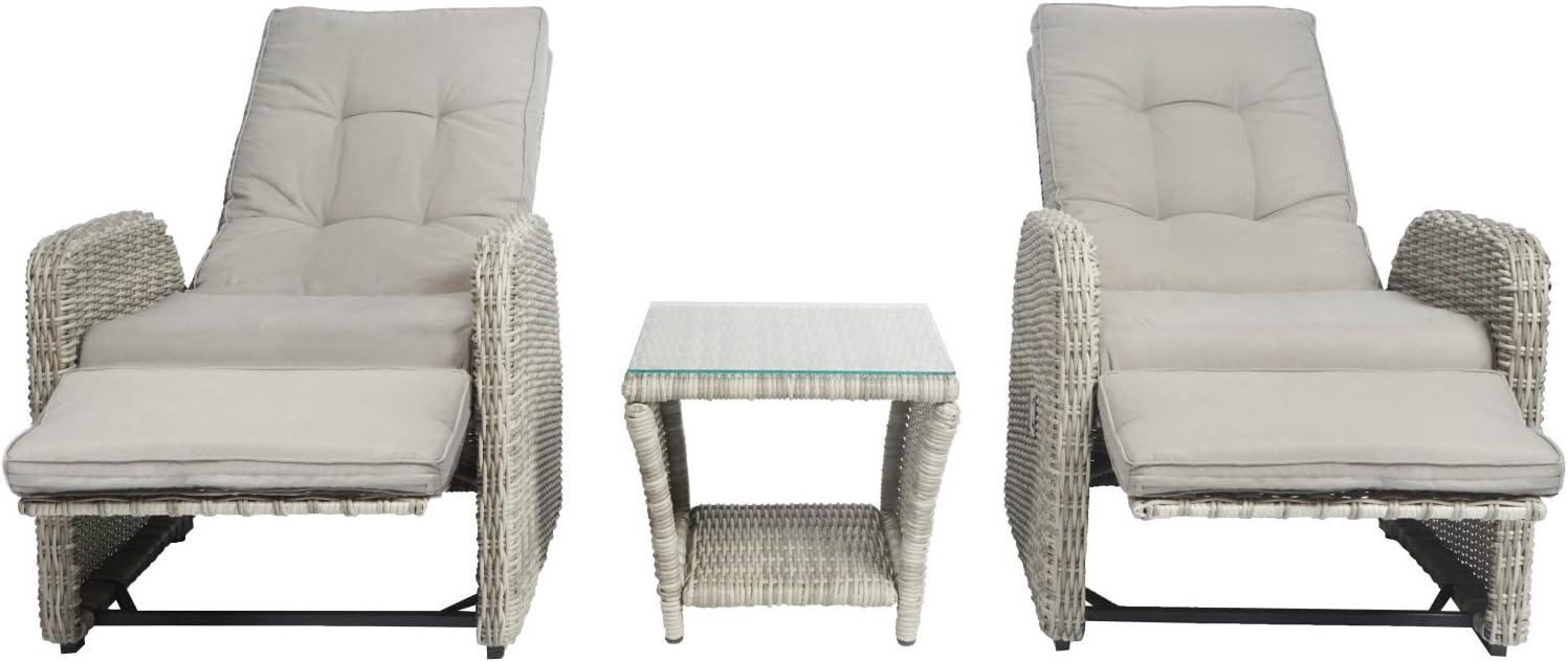 Elle Decor Vallauris 3-Piece Outdoor Reclining Chair Set, Grey
