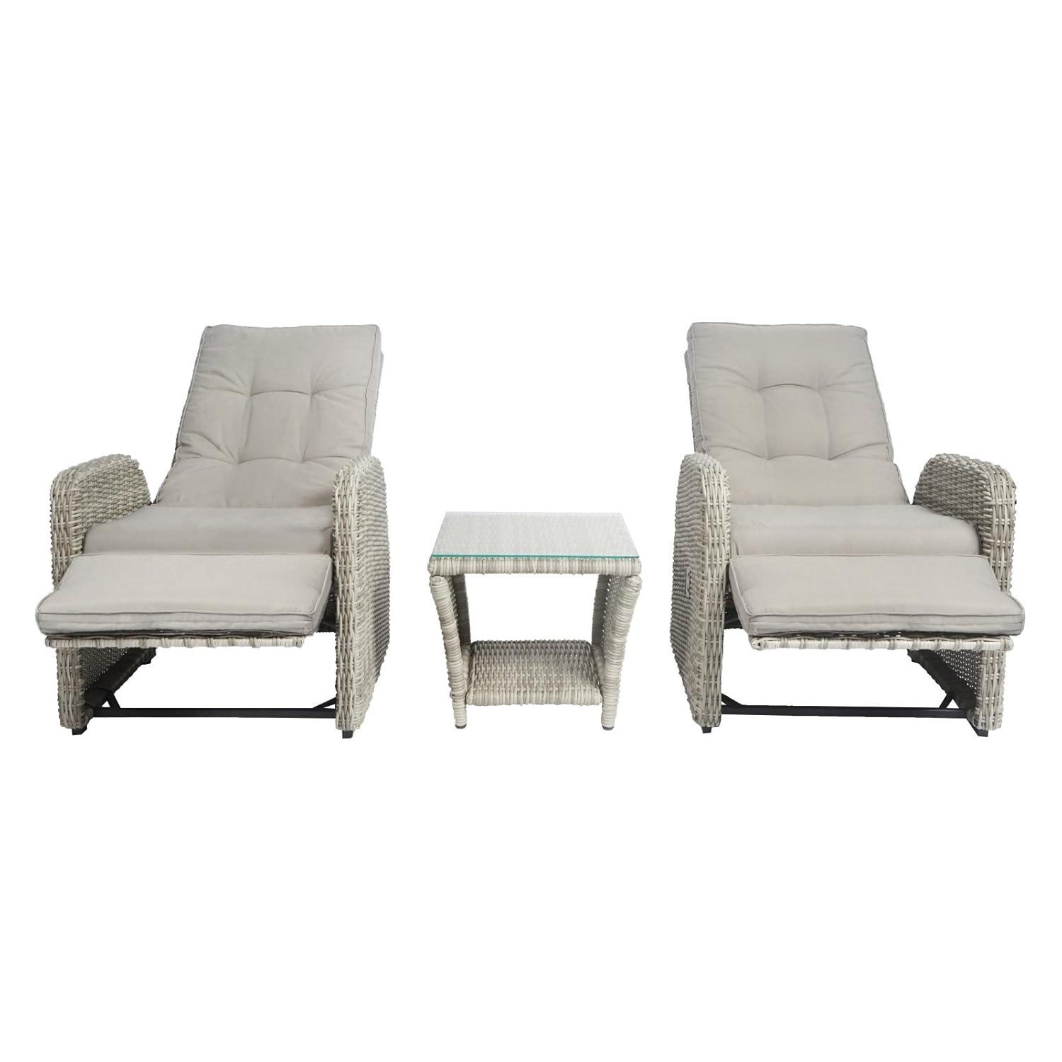 Elle Decor Vallauris 3-Piece Outdoor Reclining Chair Set, Grey