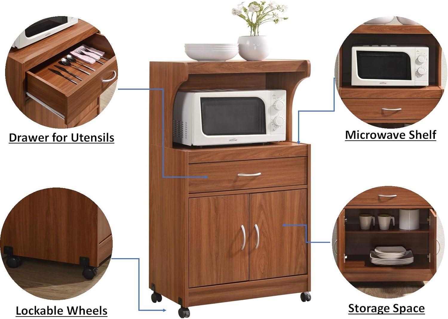 Microwave Kitchen Cart in Cherry - Hodedah