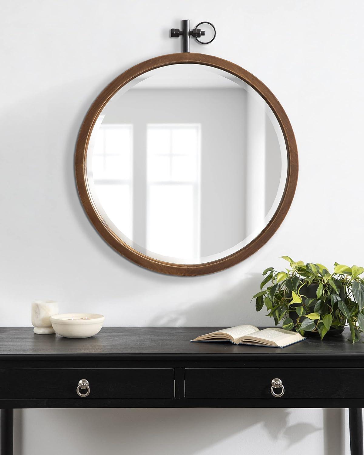 Kate and Laurel Hogan Round Wood Round Mirror, 24x28, Walnut Brown