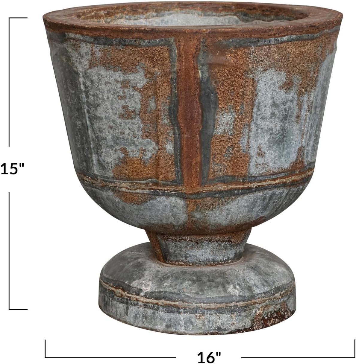 Distressed Zinc Finish Round Metal Footed Planter