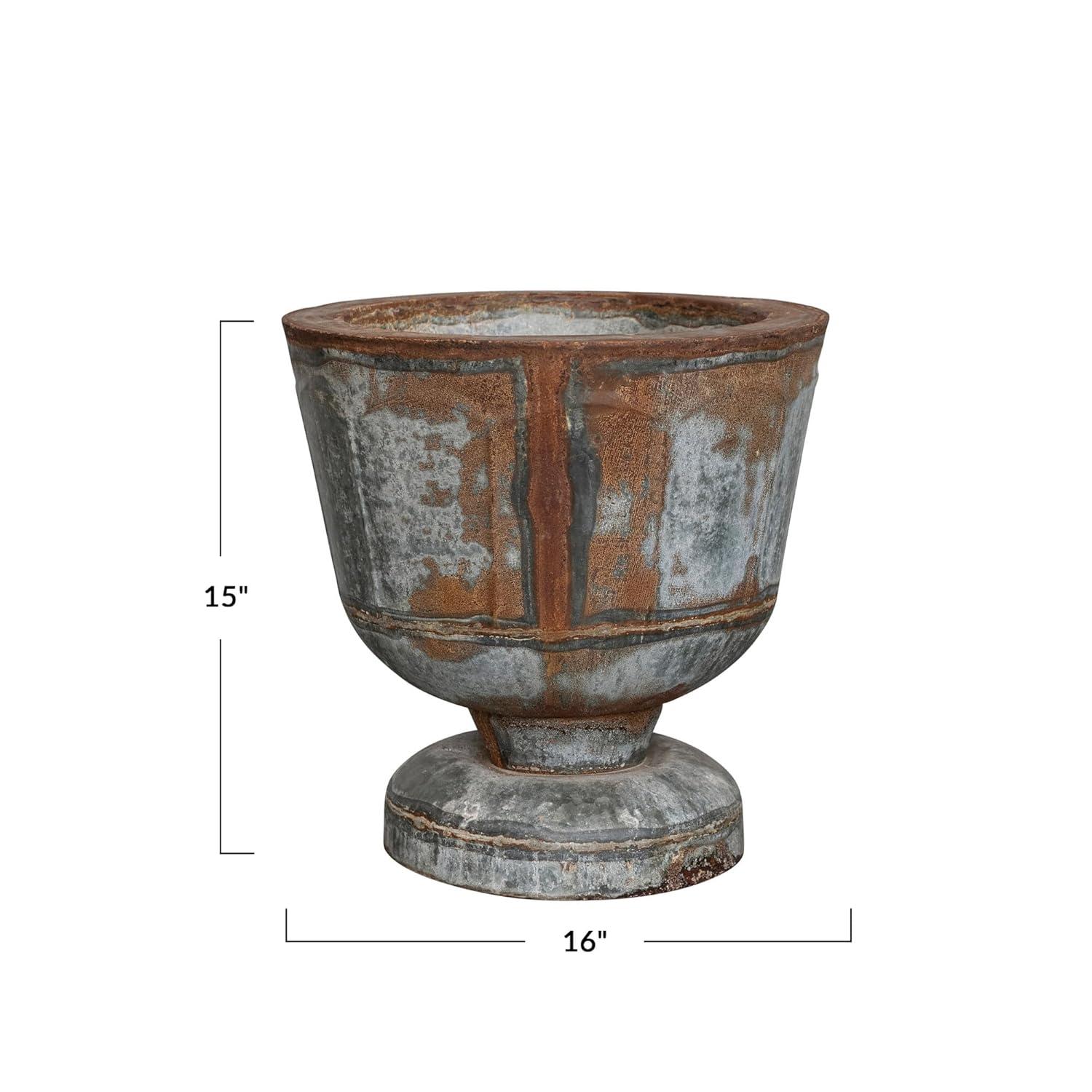 Distressed Zinc Finish Round Metal Footed Planter