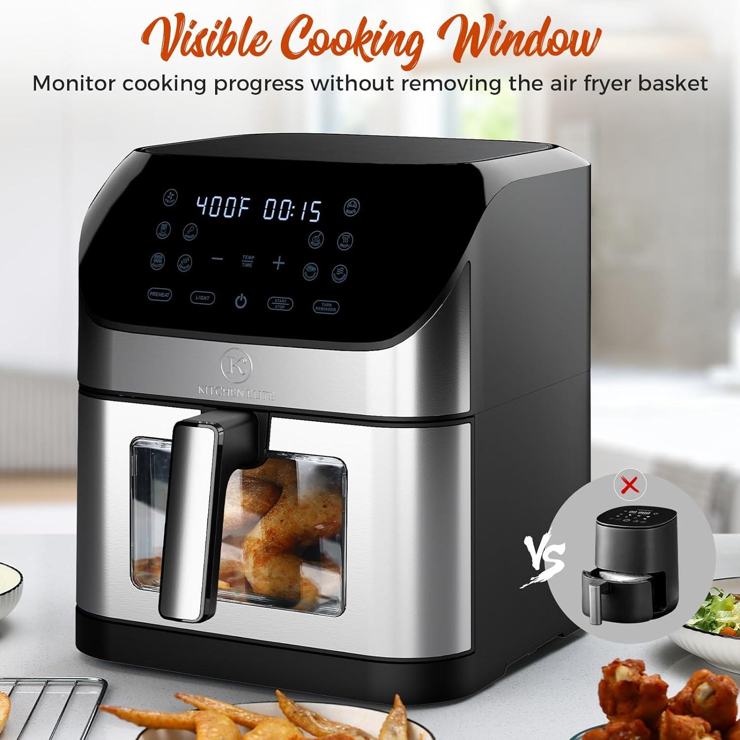 8-Quart Stainless Steel Electric Air Fryer with Touch Control