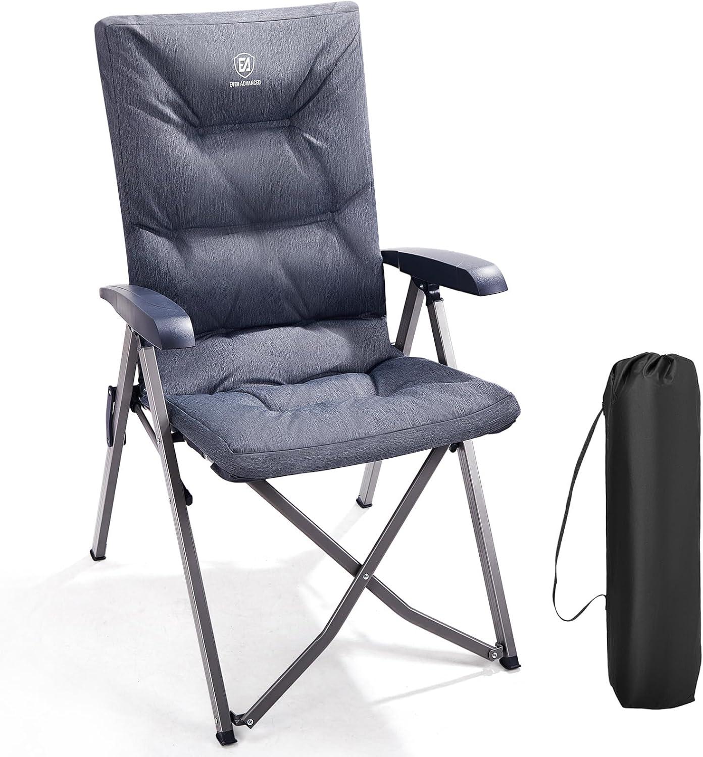 Gray Padded Folding Recliner Chair with Adjustable High Back