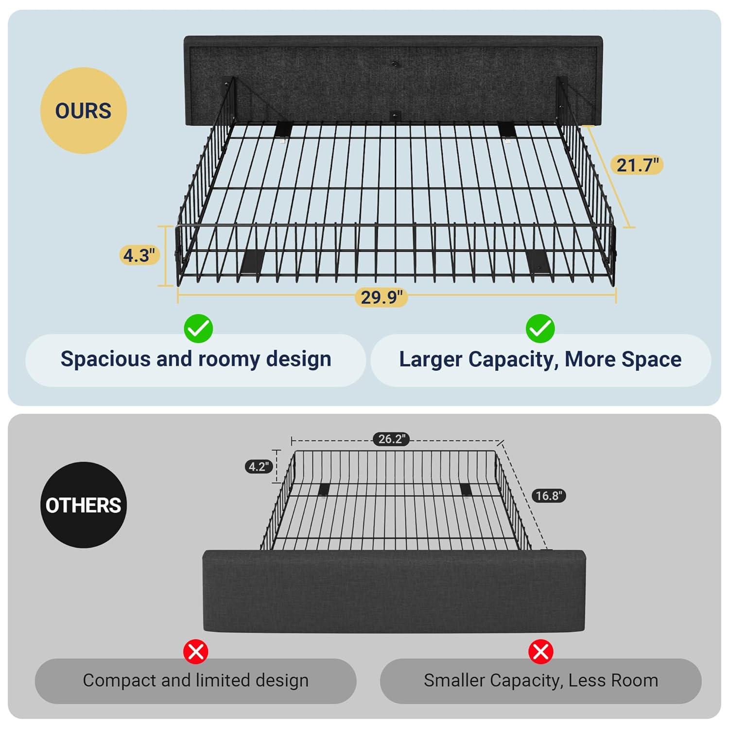 Allewie Upholstered King Size Platform Bed Frame with 4 Storage Drawers and Headboard, Square Stitched Button Tufted, Mattress Foundation with Wooden Slats Support, No Box Spring Needed, Dark Grey