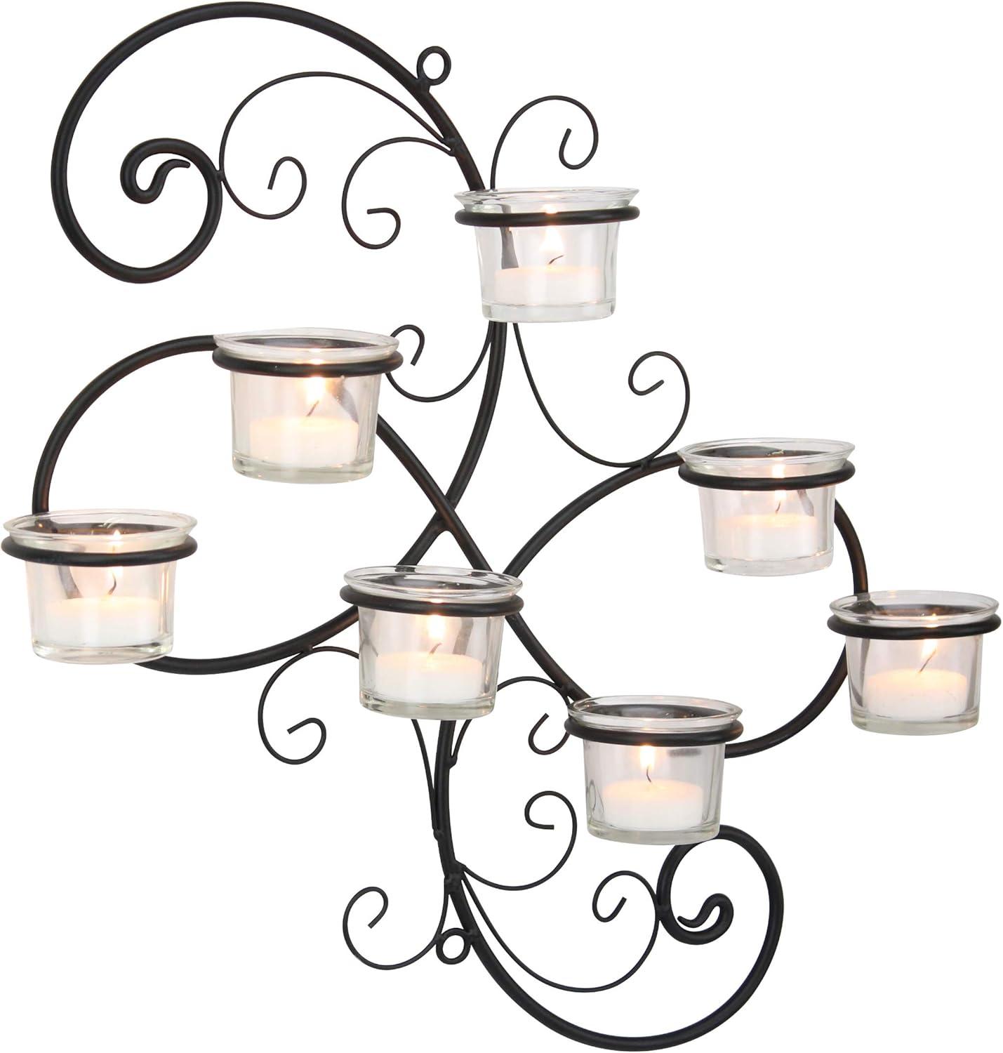 Modern Decorative Ivy Tea Light Candle Holder - Stonebriar Collection: Elegant Wall Sconce, 7 Glass Hurricanes