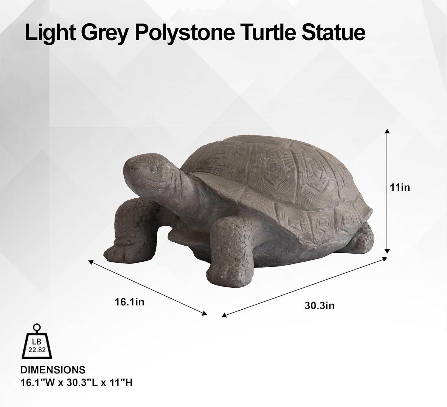 XBrand 30.3"L Light Grey Polystone Turtle Statue, Indoor or Outdoor Décor, Garden Décor, Turtle Garden Statue, Turtle Statuary