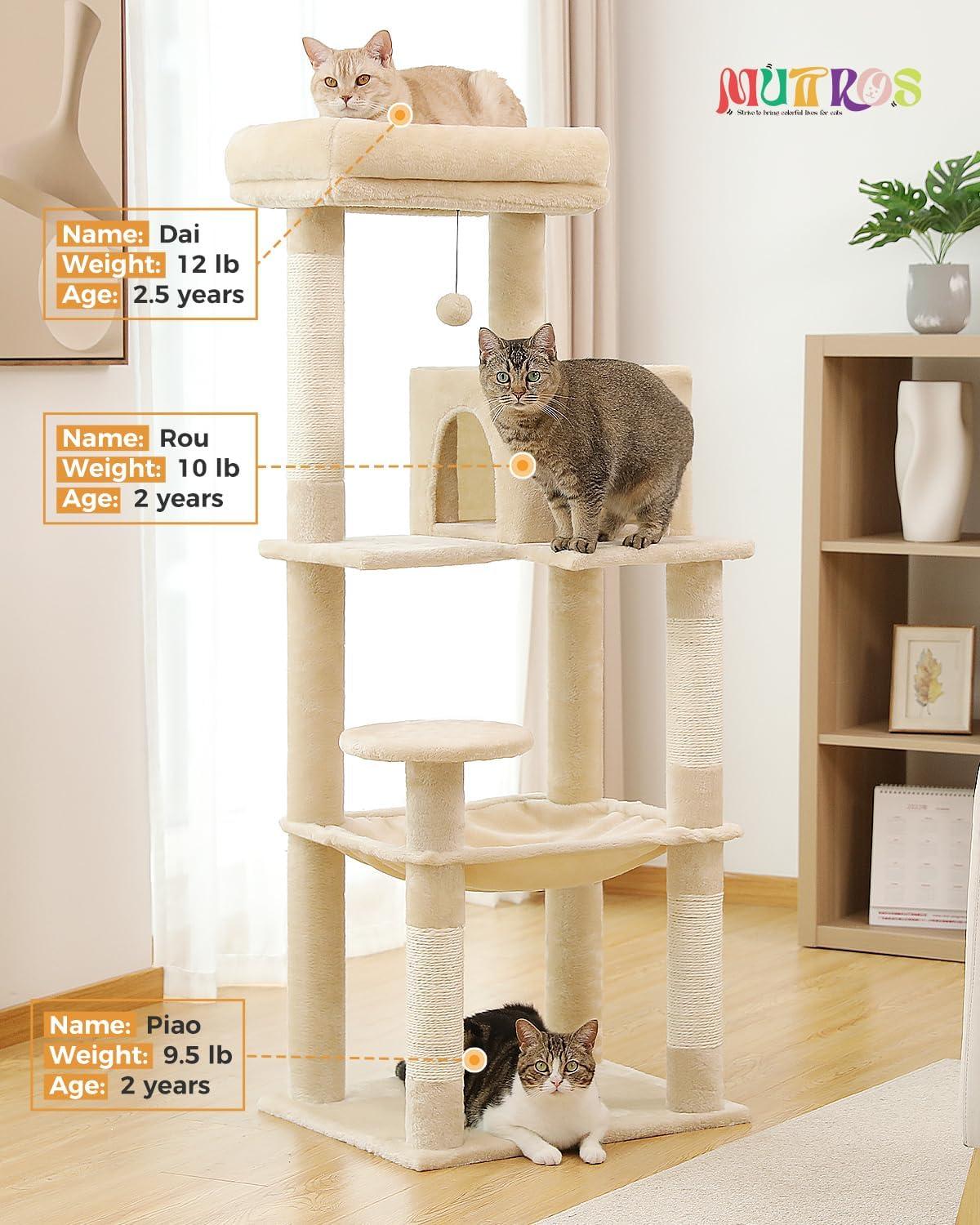 Latitude Run® Indoor Multi-Level Tall Cat Tower With Large Hammock, Scratching Posts, Cozy Condo And Top Perch