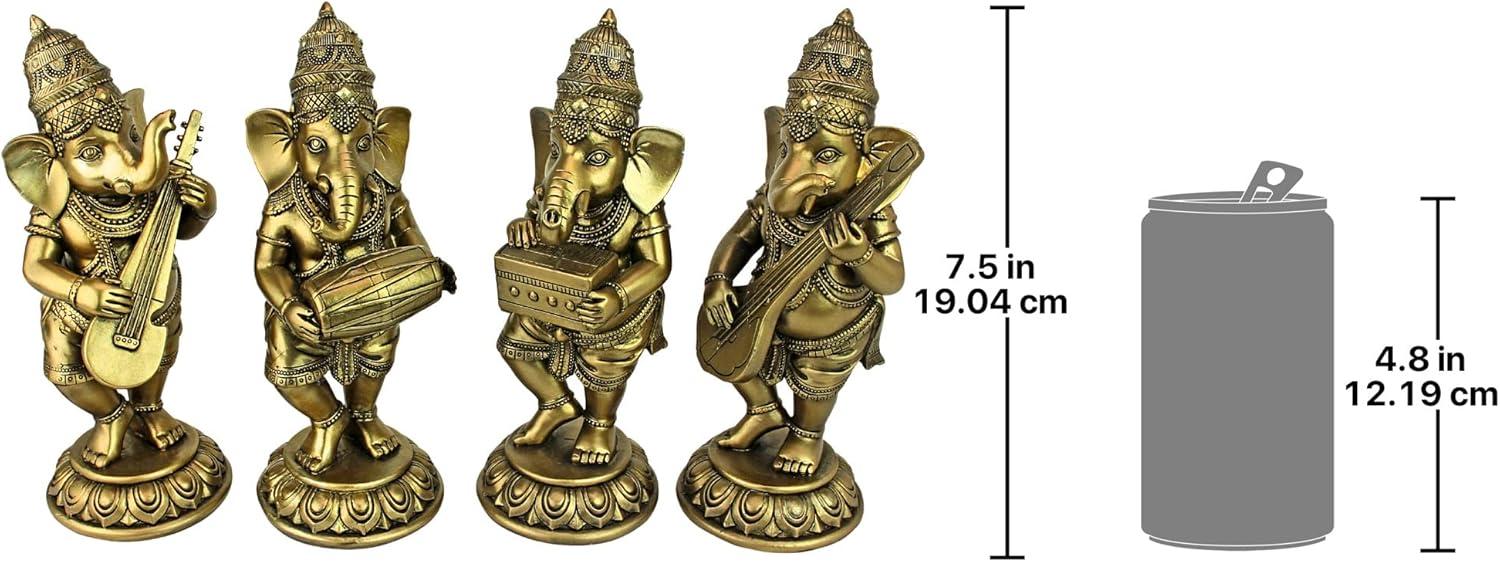 Design Toscano Hindu Gods Lord Ganesha Musical Elephant 4 Piece Figurine Set
