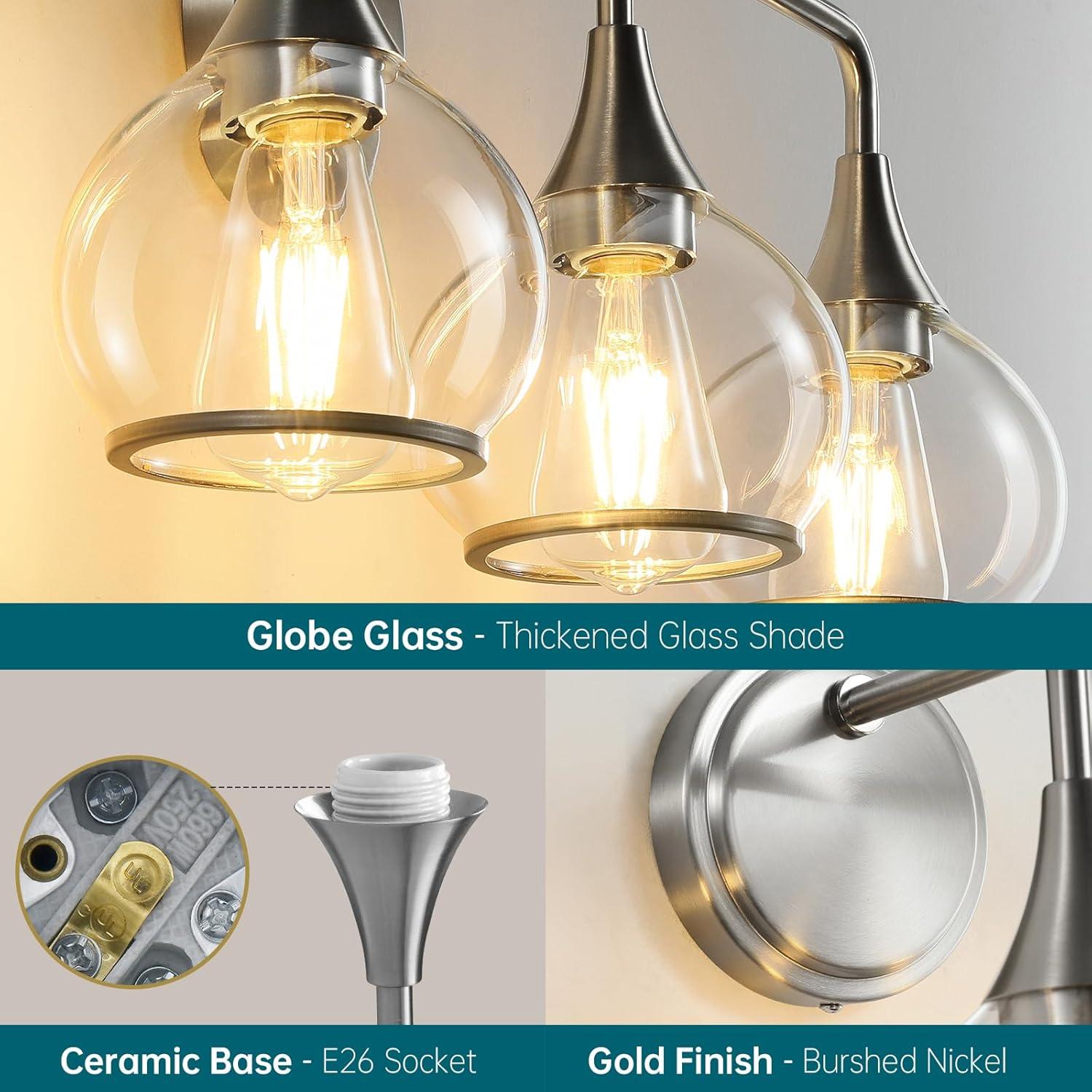 Black and Gold Bathroom Vanity Light 3-Lights Bathroom Light Fixtures Over Mirror with Clear Glass Shade 22.4 inch Wall Sconce Lighting Bath(Exclude E26 Bulb)