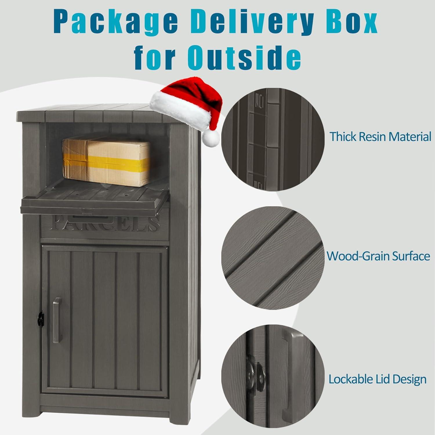 LHBcraft Resin Package Drop Box, Lockable Package Delivery and Outdoor Storage Box
