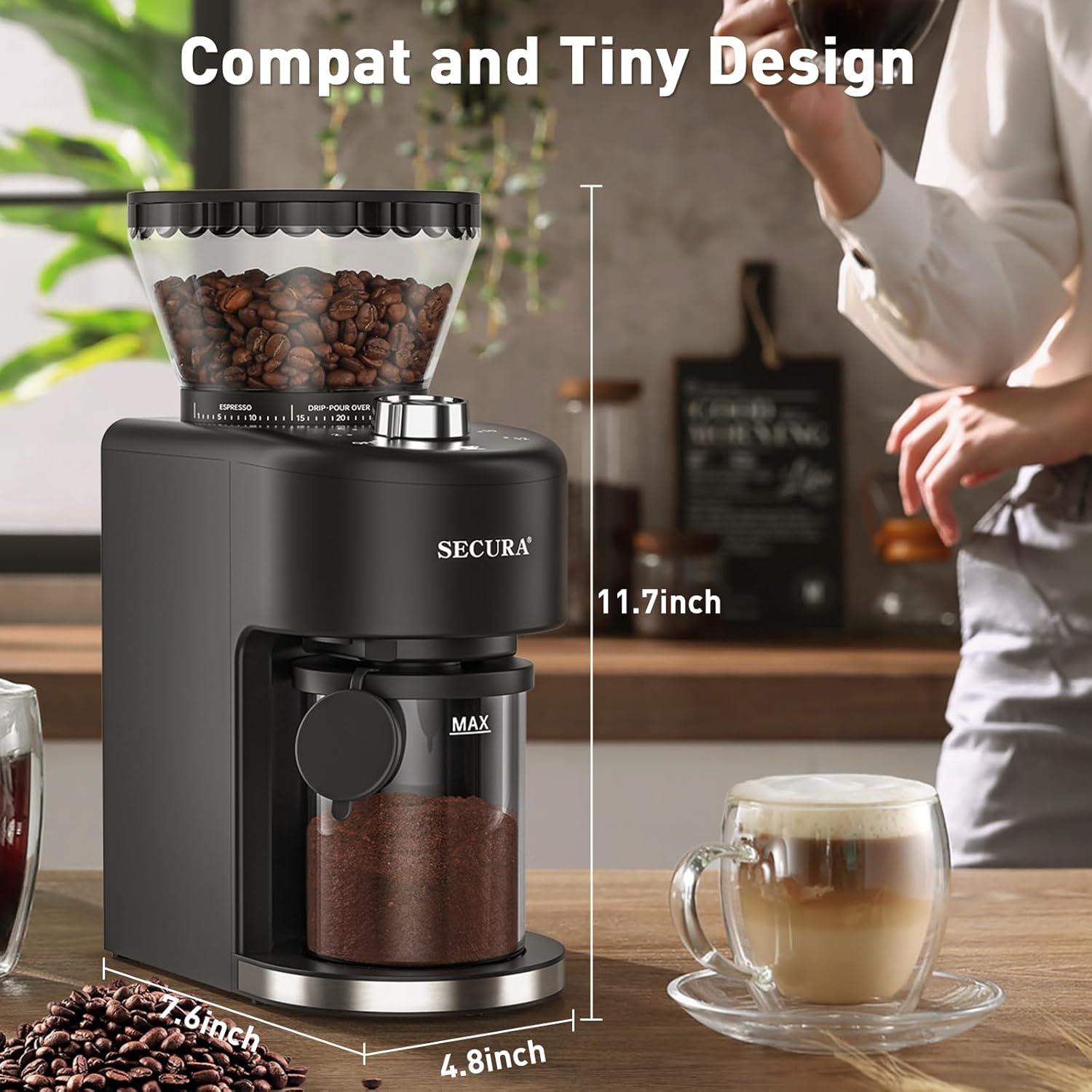 Secura Conical Burr Coffee Grinder with 35 Grinding settings Coffee Grinder for Espresso/Drip/French Press Coffee Maker, 2-12 Cups Black