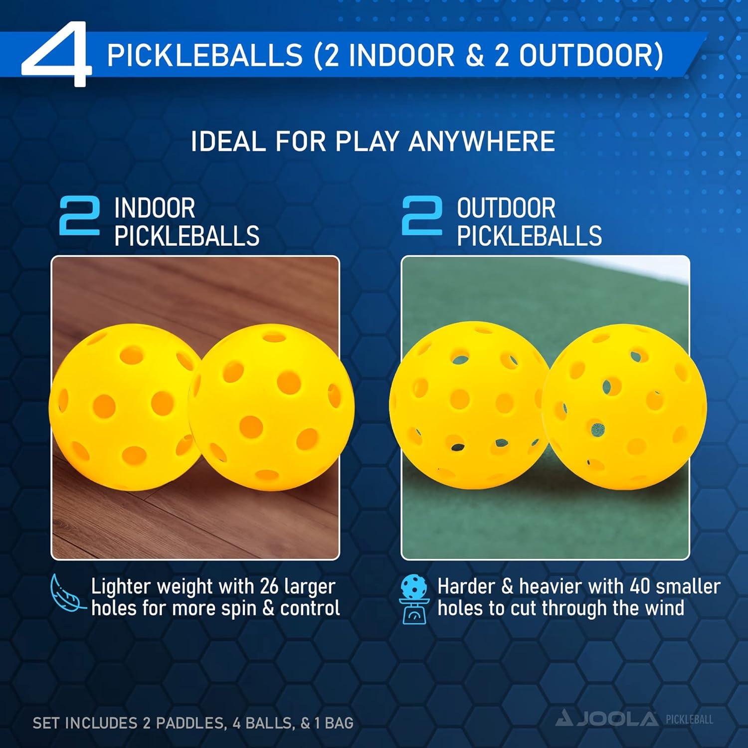 Joola USA JOOLA Ben Johns Pickleball Set w/ 2 Fiberglass Paddles - Includes 2 Indoor & 2 Outdoor Balls & Bag