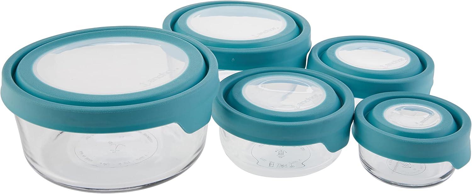 Anchor Hocking 13294AHG18 Trueseal Glass Food Storage with Mineral Blue Lids - 10 Piece Set