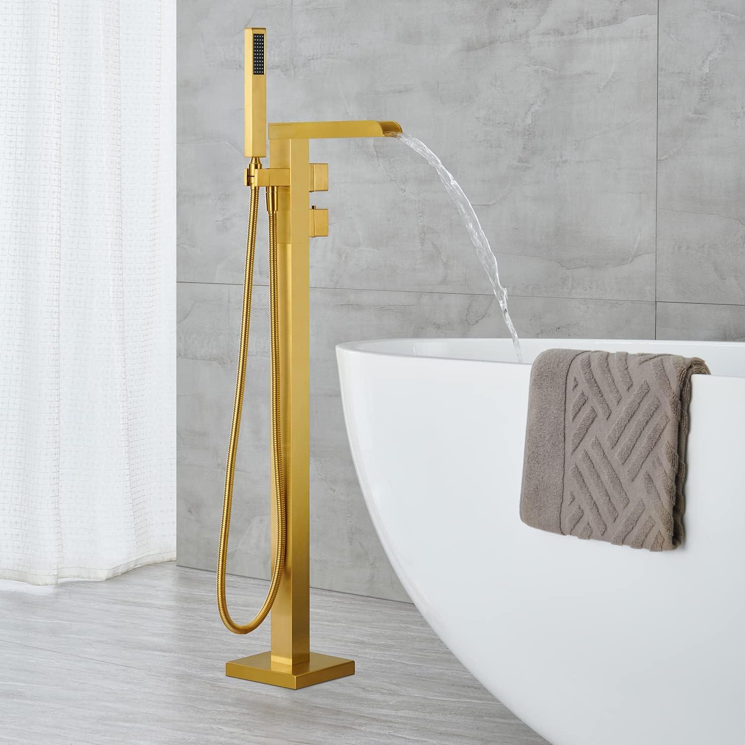 Chrome Freestanding Waterfall Tub Filler with Hand Shower