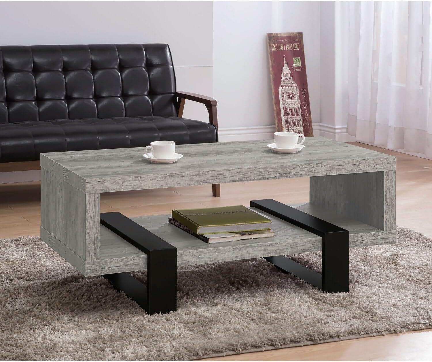 Gray Driftwood and Black Rectangular Wood Coffee Table