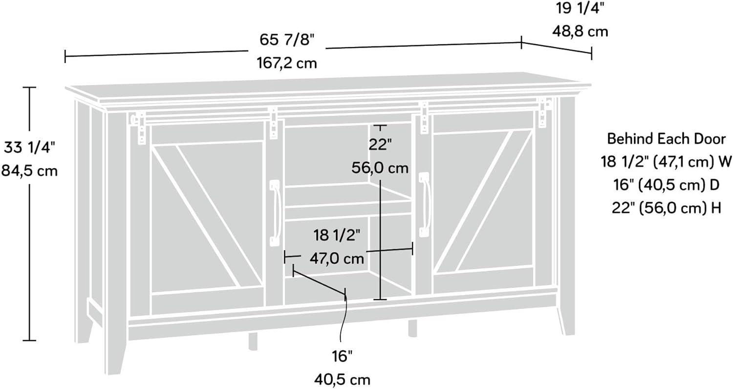 Dakota Pass TV Stand for TVs up to 70" Dark Brown - Sauder: Craftsman Oak Finish, Sliding Doors, Adjustable Storage