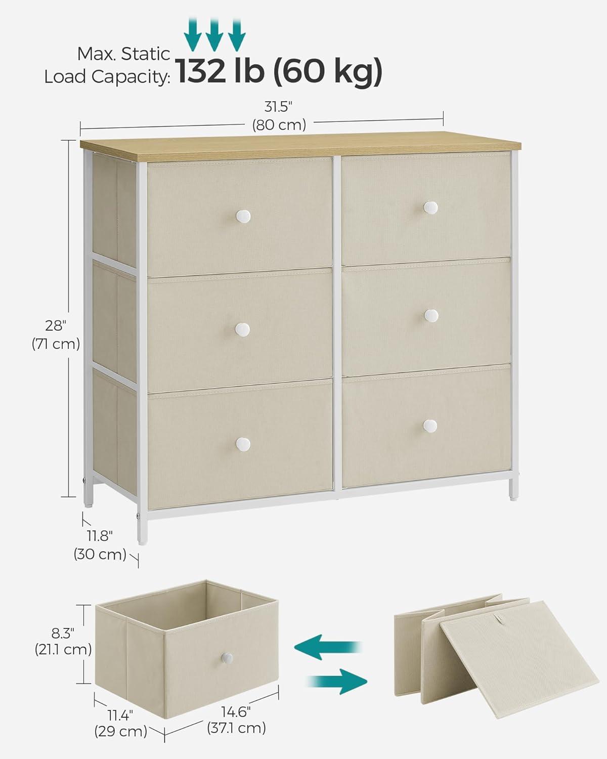 Camel Yellow and Cream White 6-Drawer Fabric Dresser with Metal Frame