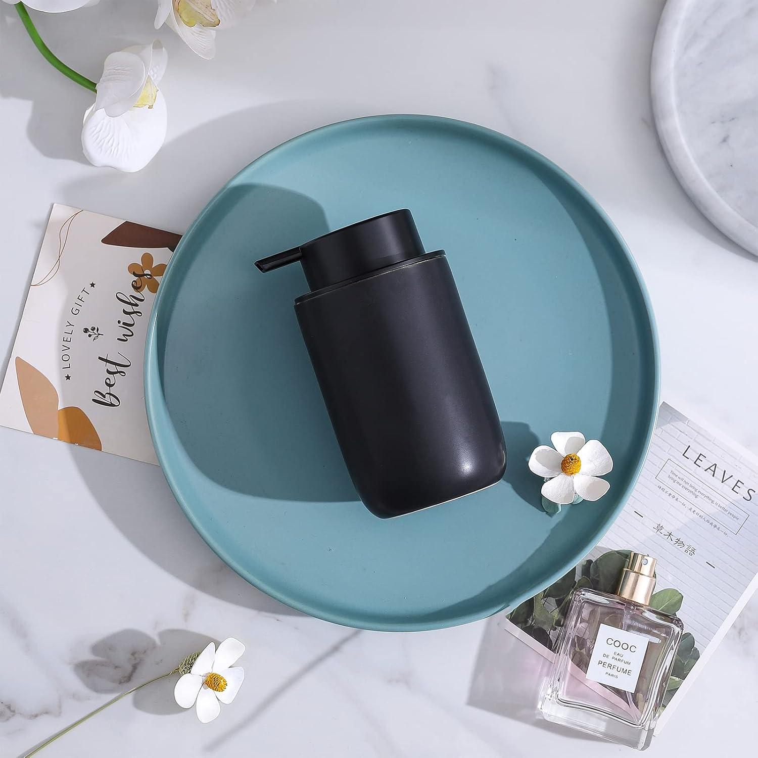 Matte Black Ceramic Cylindrical Soap Dispenser