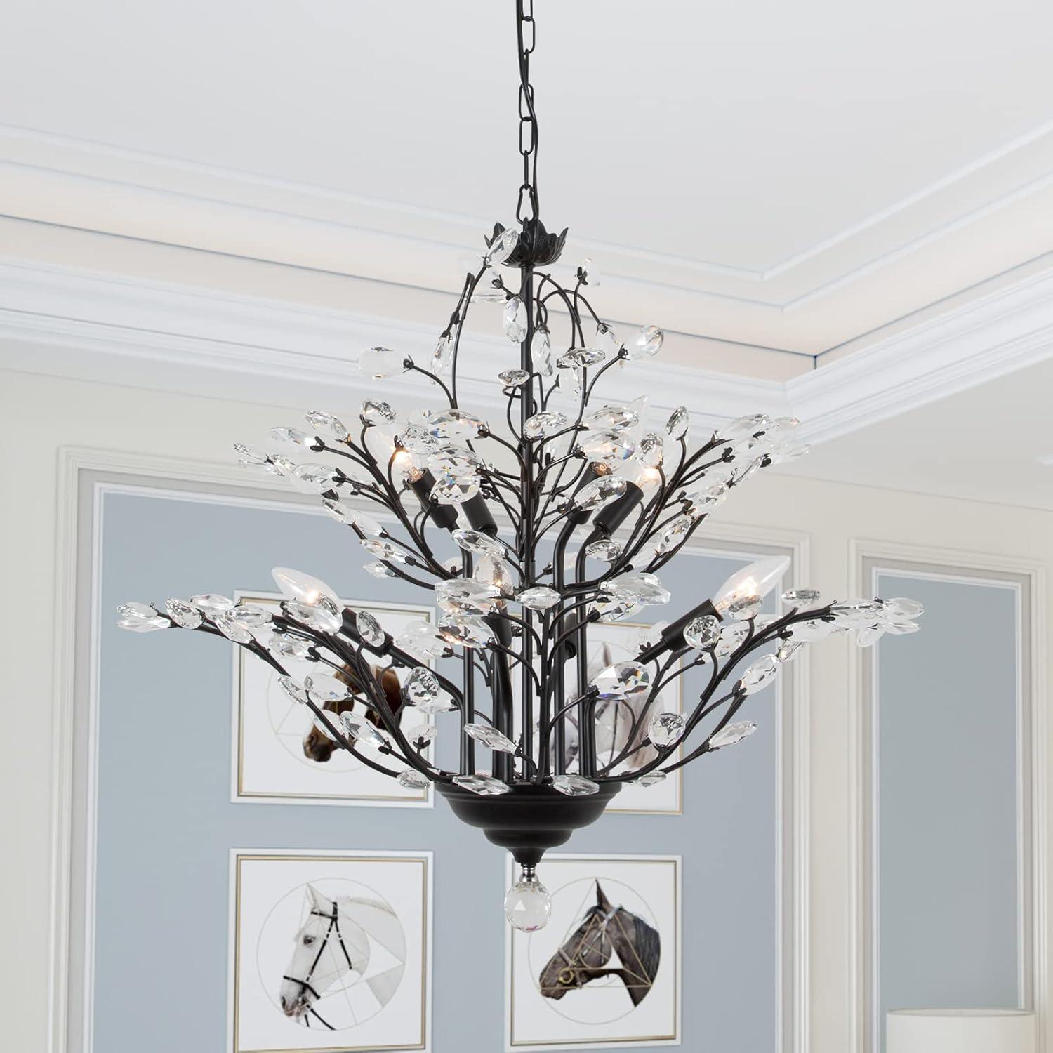 Chicago 8-Light Black Metal Chandelier with Crystal Accents