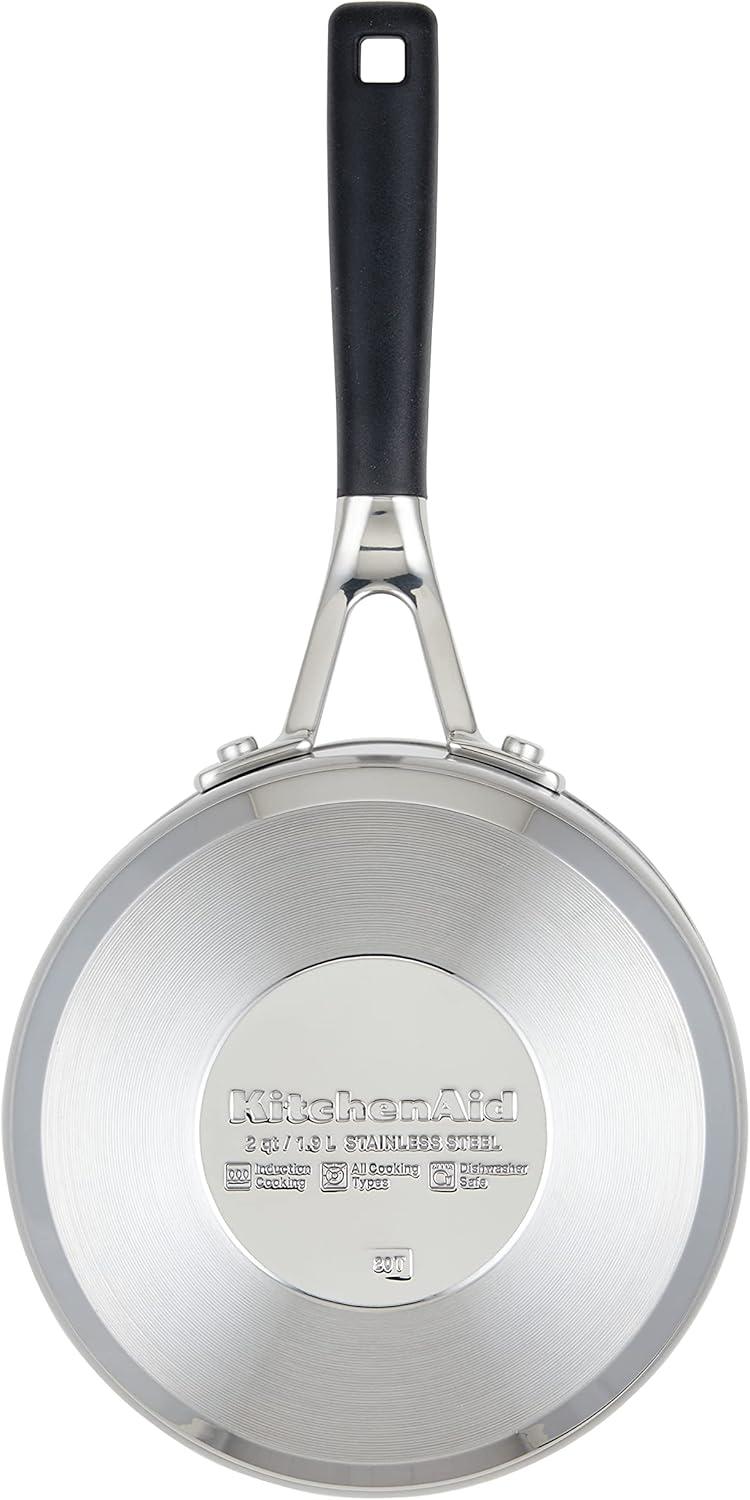 KitchenAid Stainless Steel Induction Sauce Pan with Measuring Marks and Lid, 2 Quart