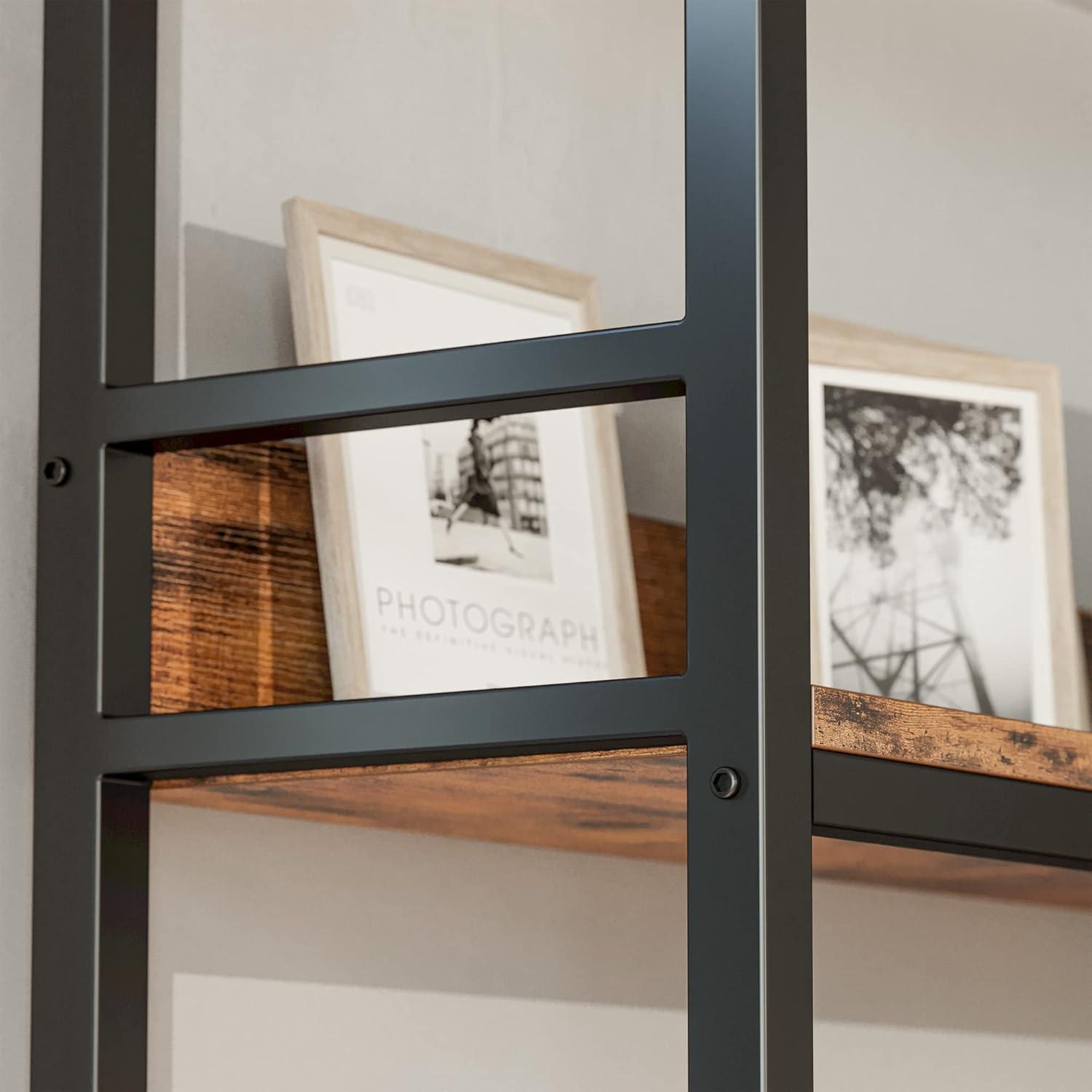 Industrial Brown and Black 5-Tier Corner Bookshelf with Metal Frame