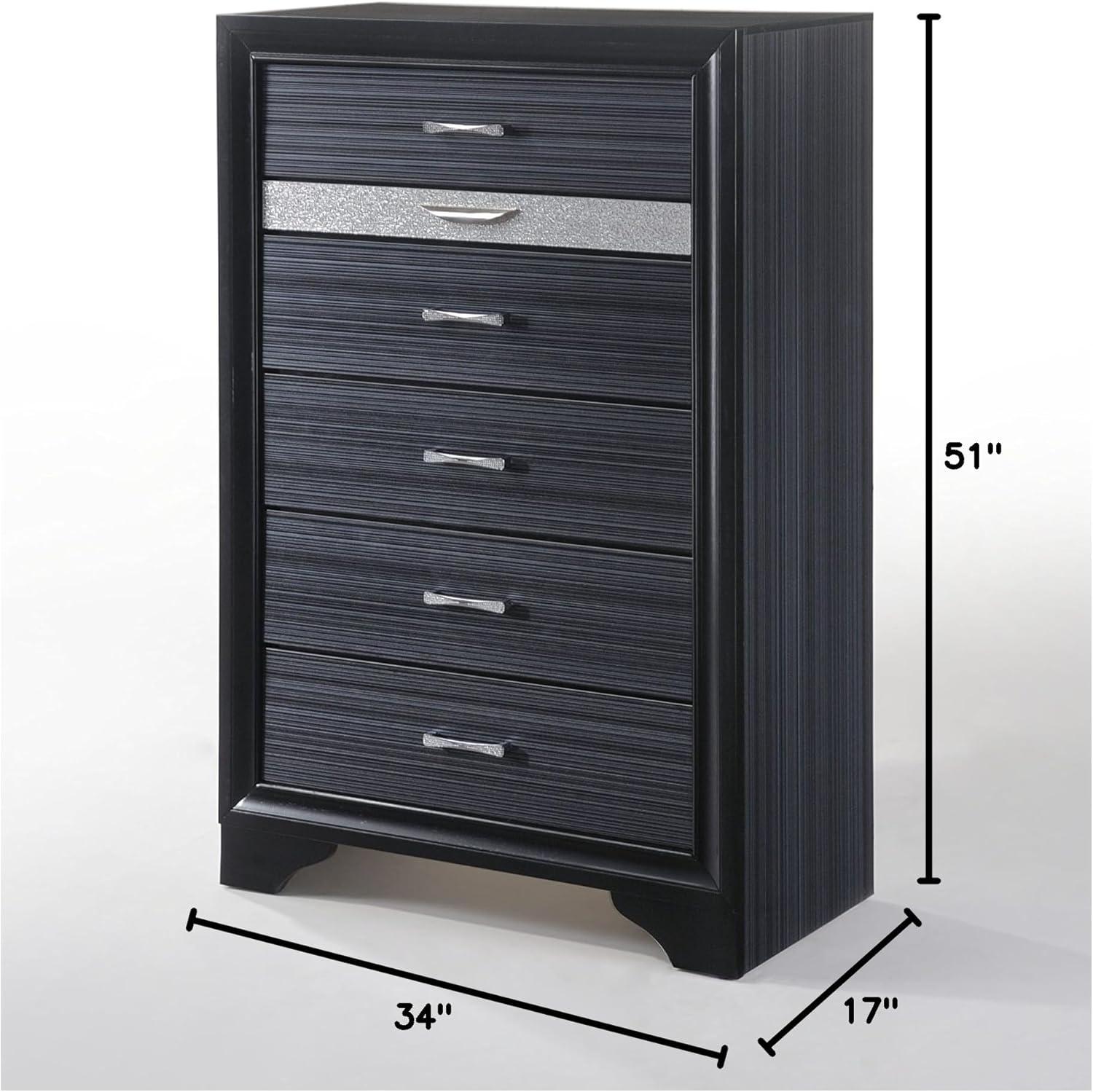 Naima Black Chest with Felt-Lined Jewelry Drawer and Crystal Inserts