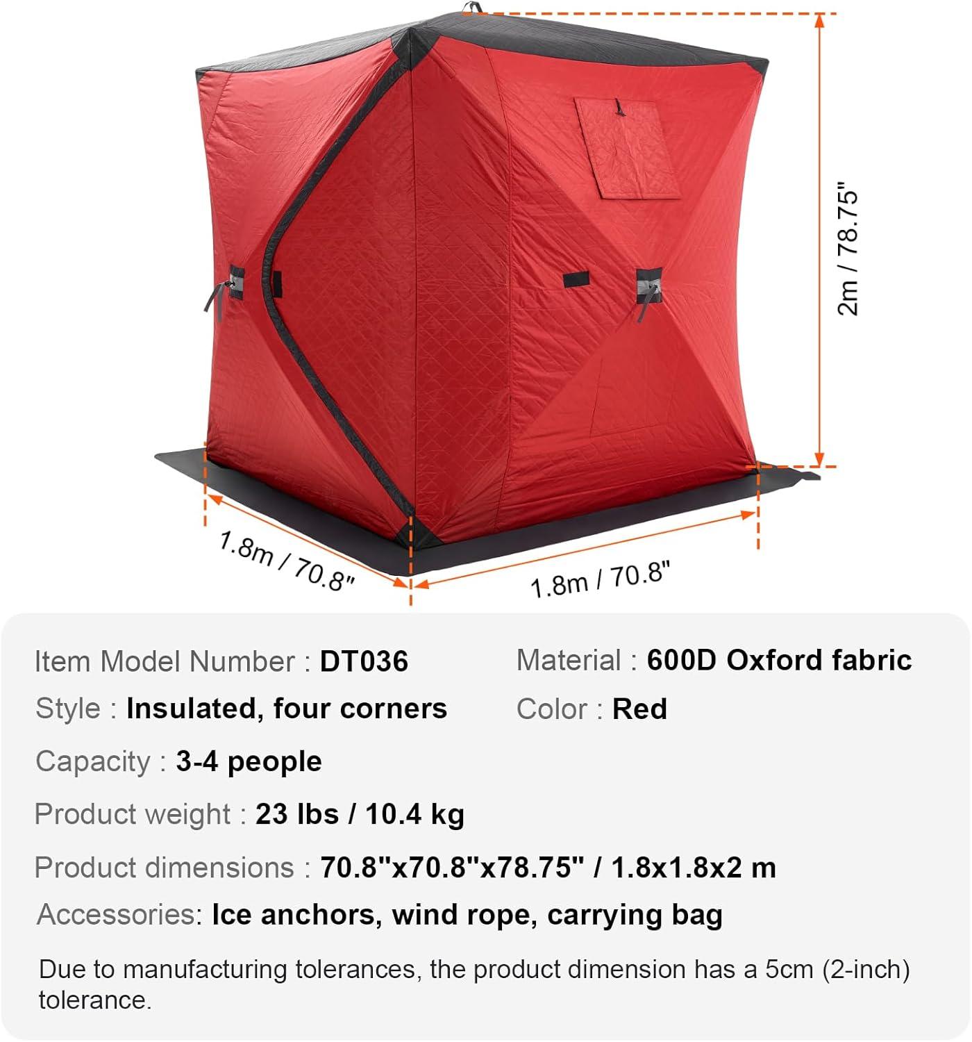 Red 4-Person Pop-Up Ice Fishing Tent with Carry Bag