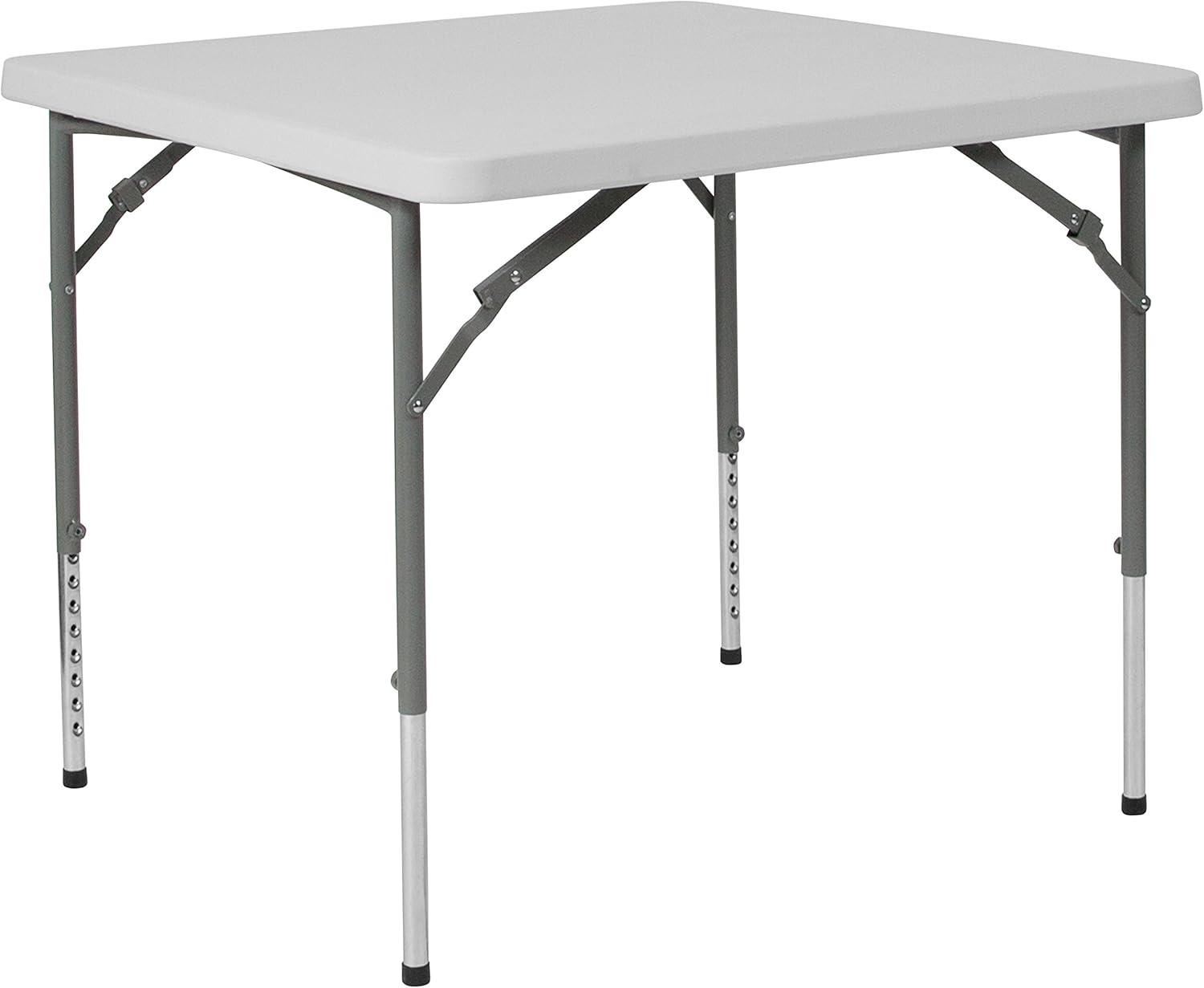 Emma and Oliver 2.79-Foot Square Height Adjustable Granite White Plastic Folding Table