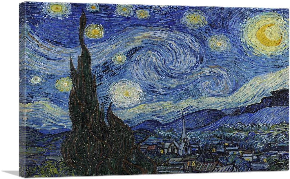 ARTCANVAS The Starry Night - Square 1889 Canvas Art Print by Vincent Van Gogh - Size: 26" x 26" (0.75" Deep)