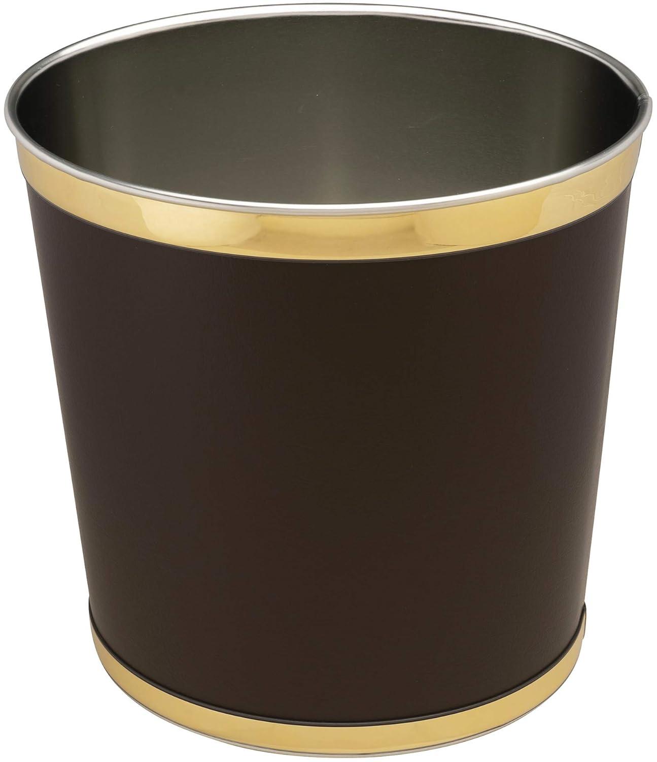 Made in USA 5-Gallon Sleek and Stylish Vinyl Mylar Waste Basket (13" X 11") (Faux Brown Leather)