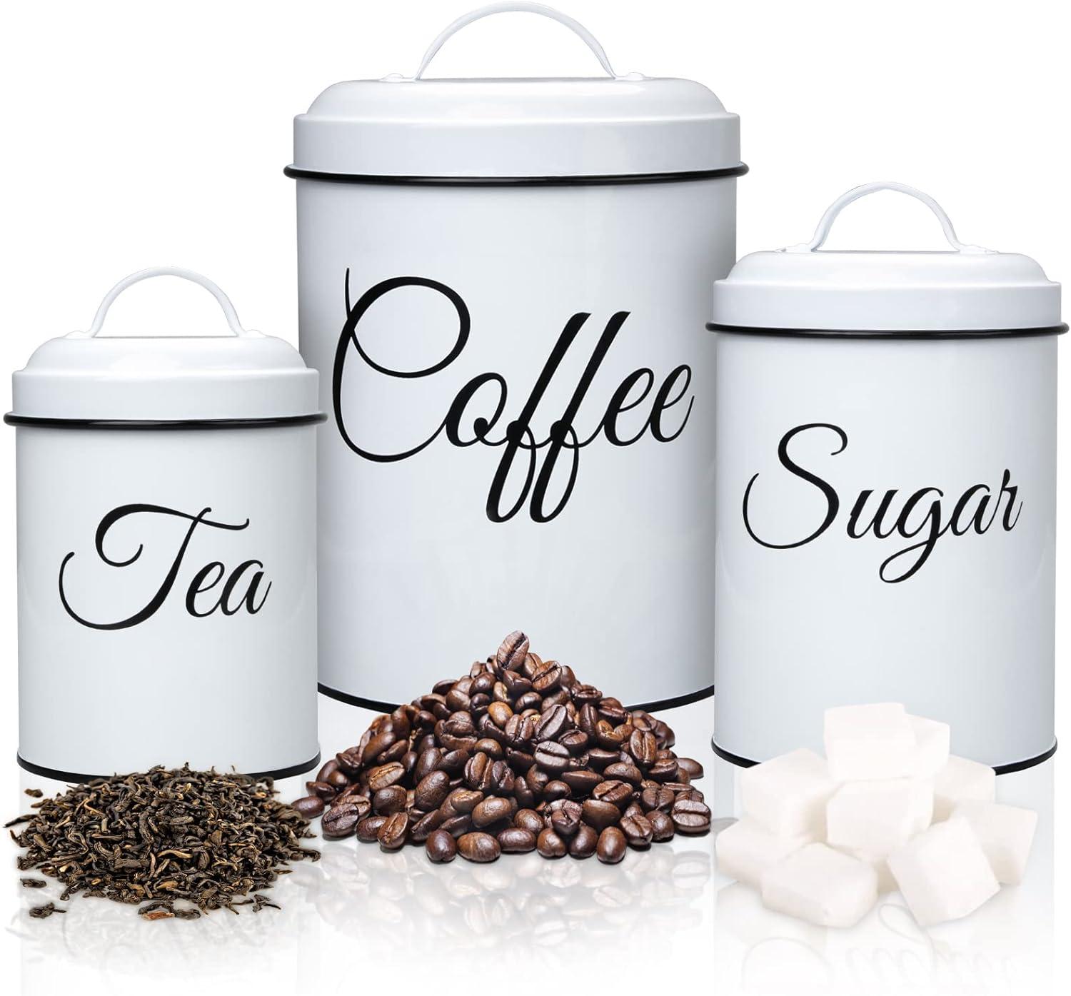 White Stainless Steel Stackable Coffee Tea Sugar Canisters Set