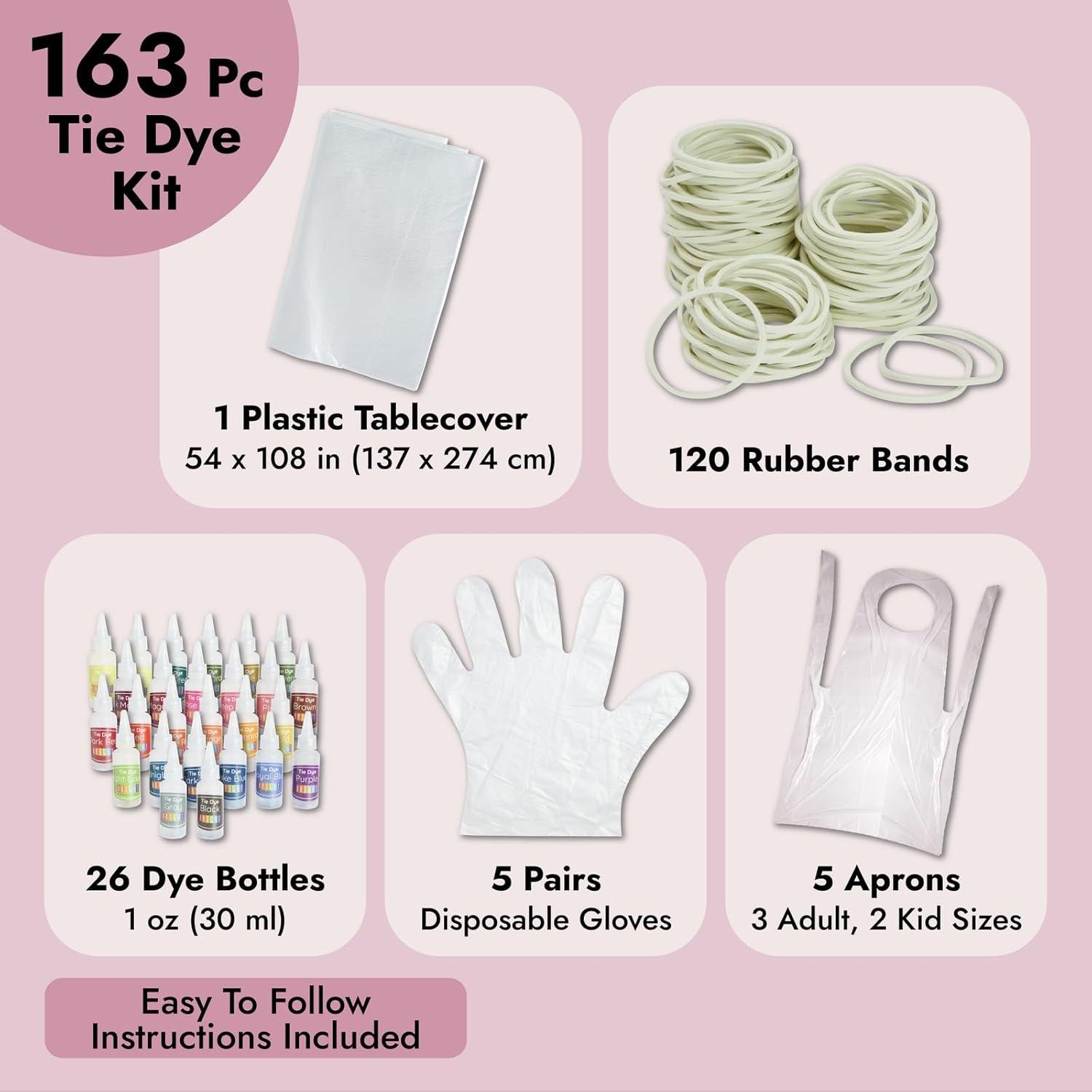 26-Color Tie Dye Kit for Adults, Kids - Fabric Dyes for Clothing with Instructions, Table Cover, Rubber Bands, Gloves, and Aprons