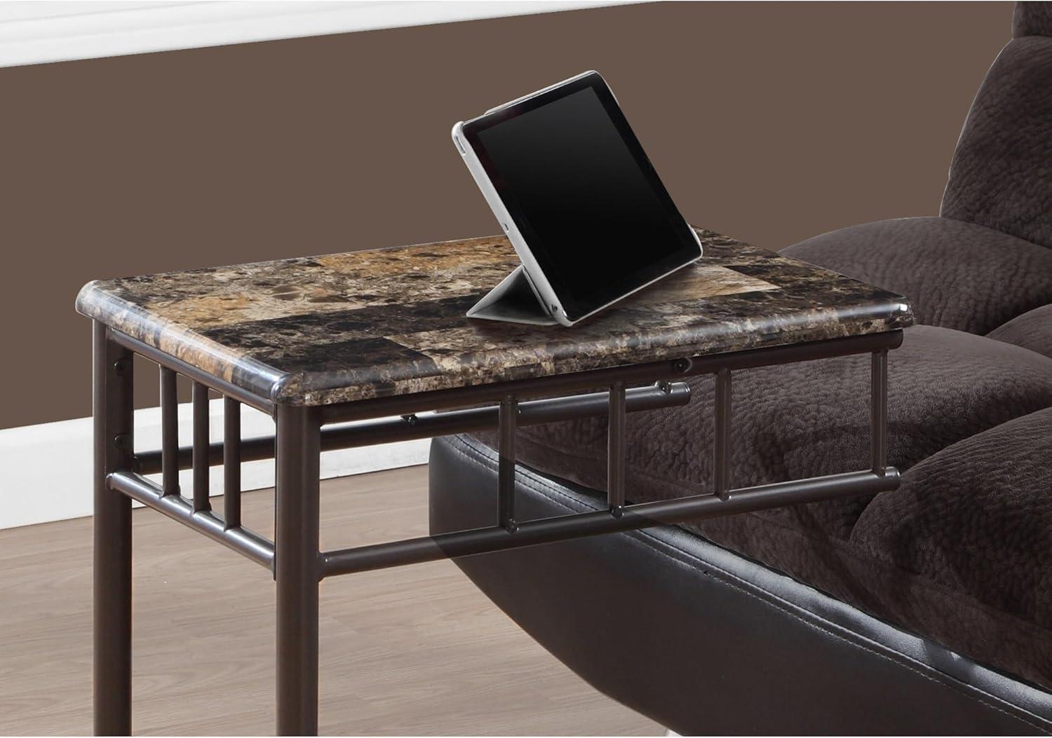 Monarch Specialties Accent Table, C-shaped, End, Side, Snack, Bedroom, Brown Marble Look Laminate