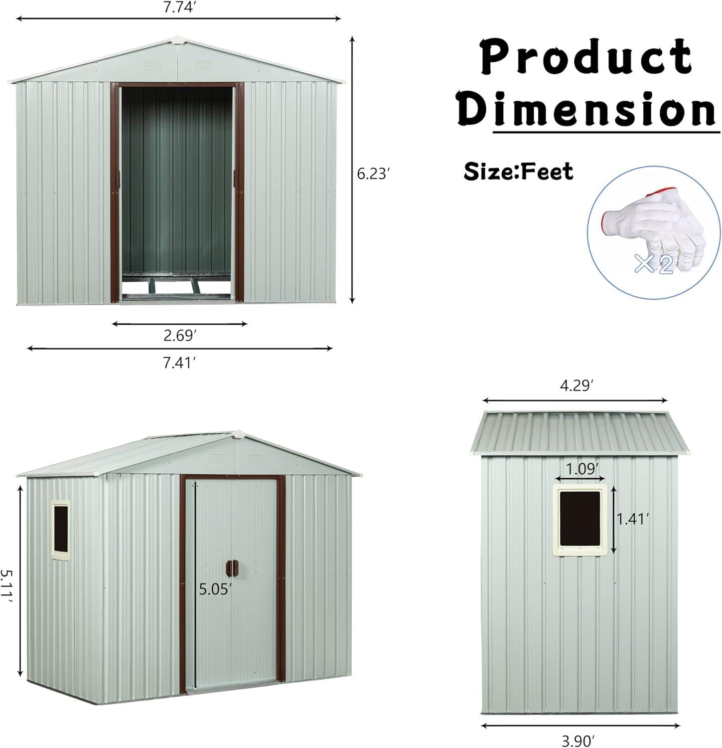 8 x 4 FT Outdoor Storage Shed, Metal Garden Shed with with Updated Frame Structure, Tool Sheds for Backyard Garden Patio Lawn White