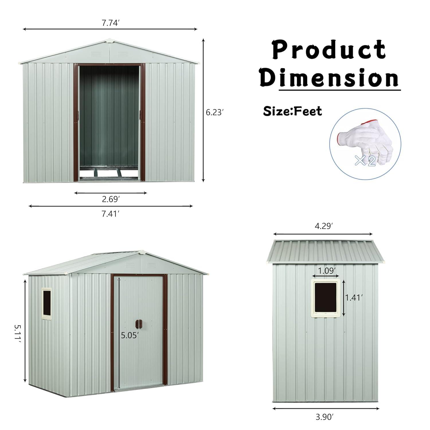 8 x 4 FT Outdoor Storage Shed, Metal Garden Shed with with Updated Frame Structure, Tool Sheds for Backyard Garden Patio Lawn White