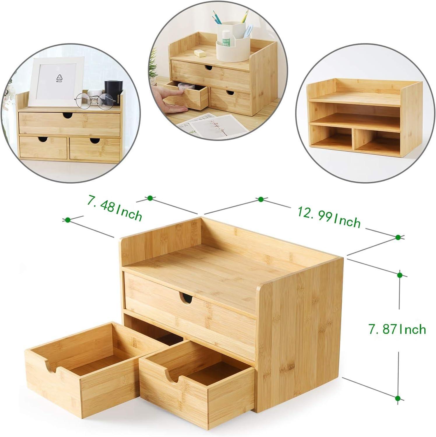 Mini Bamboo Desk Organizer with 3 Drawers