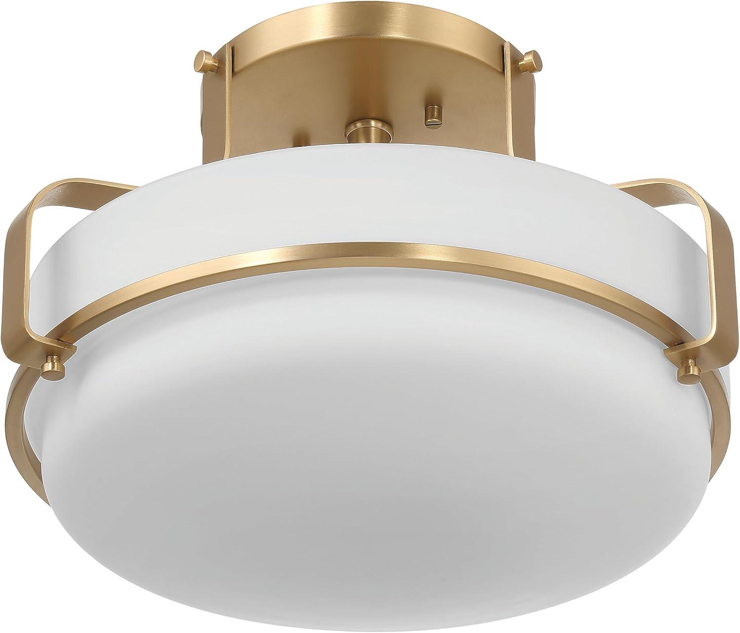 Robert Stevenson Lighting Allegra Etched Opal Glass and Metal Semi-Flush Mount Ceiling Light: Scalloped Drum Design