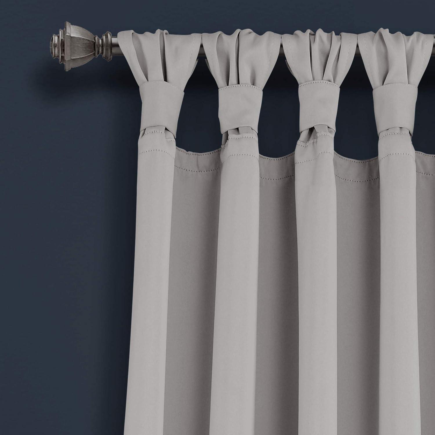 Light Gray Knotted Tab Top Blackout Curtain Panels, 95" x 52"