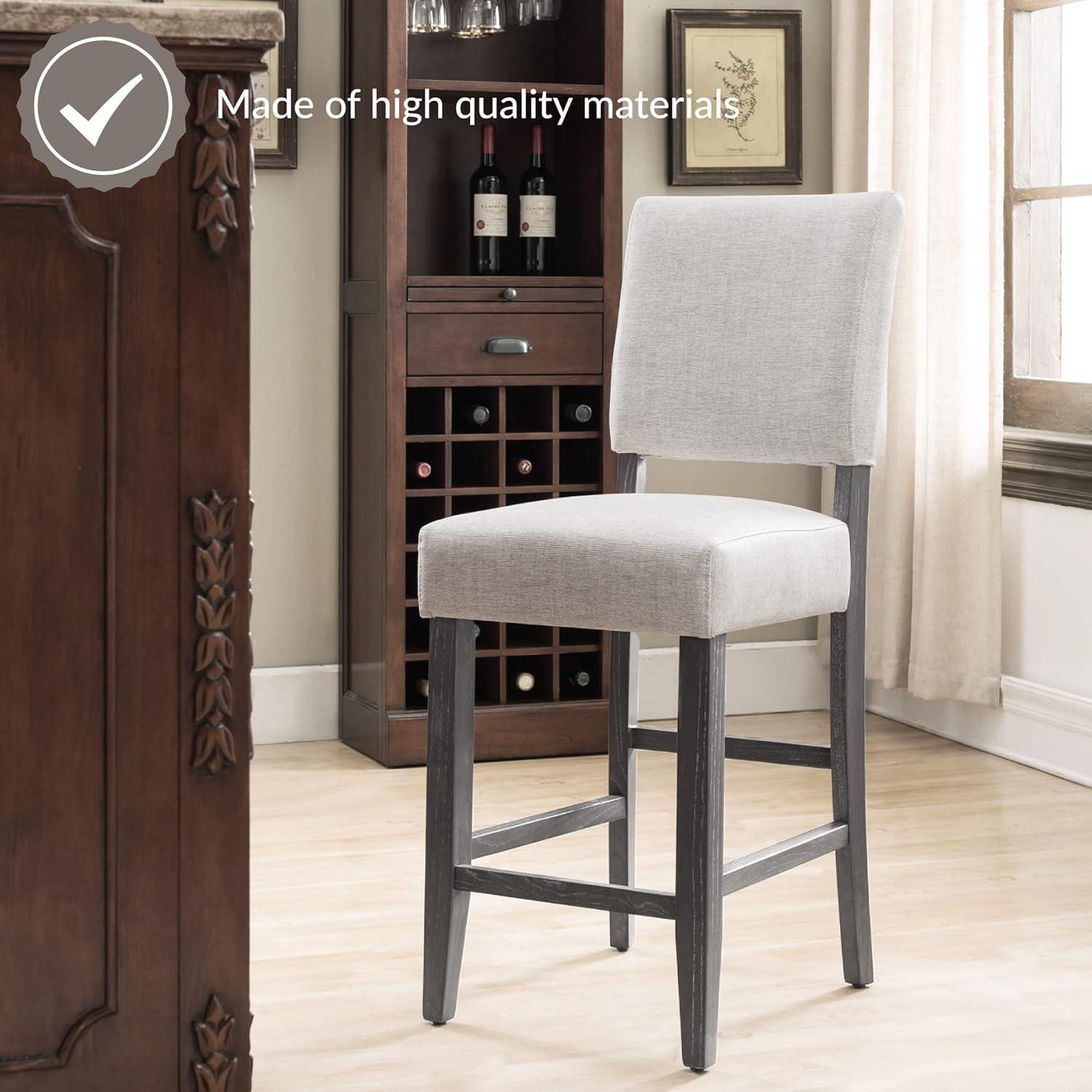 Set of 2 Counter Height Barstools Gray - Leick Home: Upholstered Linen, Padded Back, Wood Frame