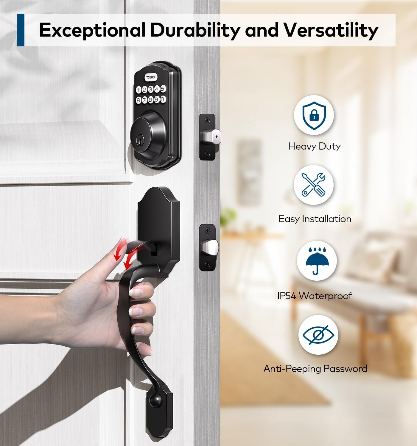 TEEHO Fingerprint Keyless Entry Door Lock Set, Electronic Front Deadbolt Locks with 2 Handles, Smart Digital Keypad Lock, Auto lock-Matte Black
