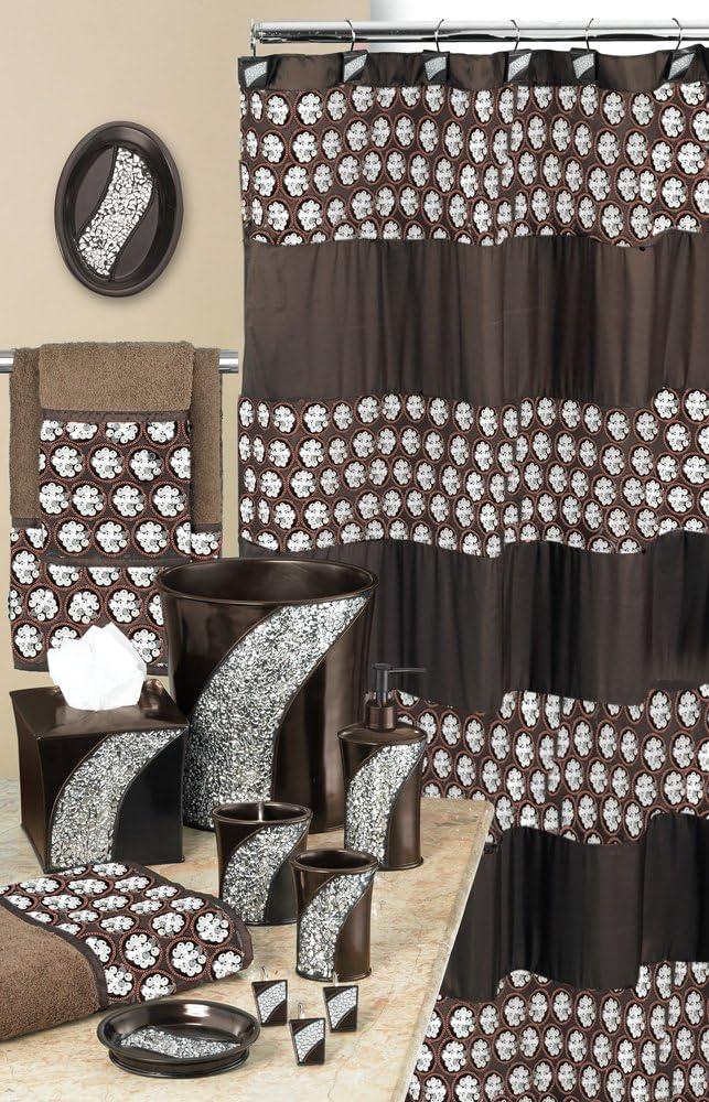 Zahari Home Sinatra Bathroom Shower Curtain Glamorous Bling Fabric Shower Curtain, 72"x70", Brown