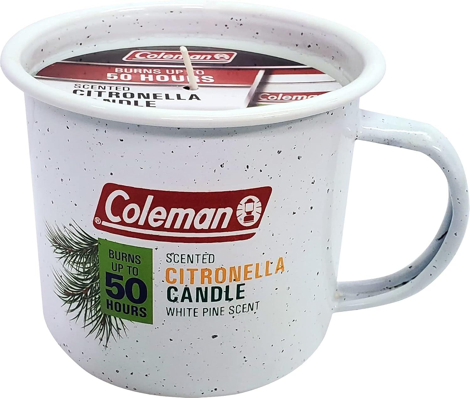 Coleman Retro Logging Citronella White Mug Candle with Pine Scent