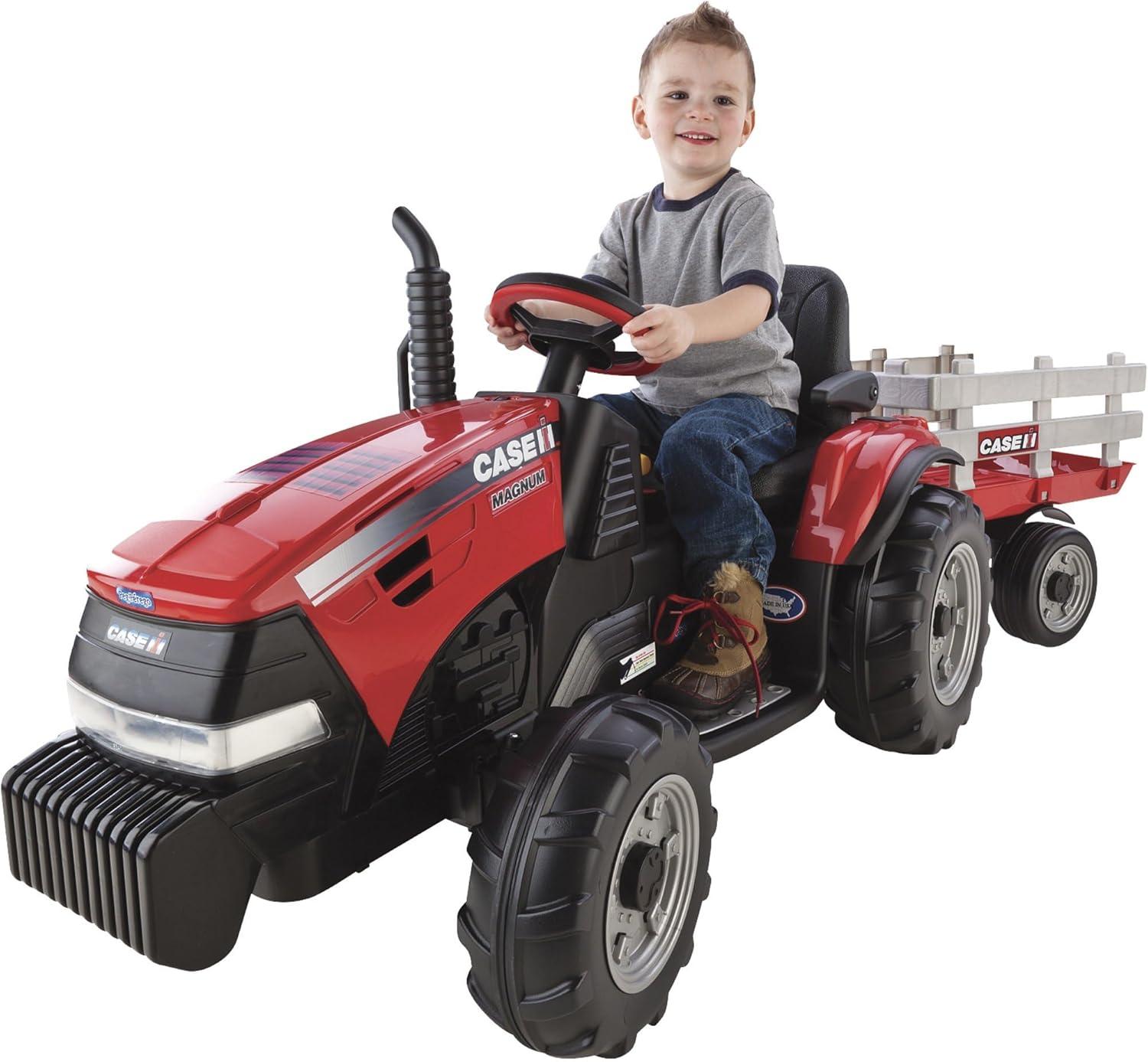 Peg Perego 12V Case Magnum Tractor with Trailer Powered Ride-On - Red