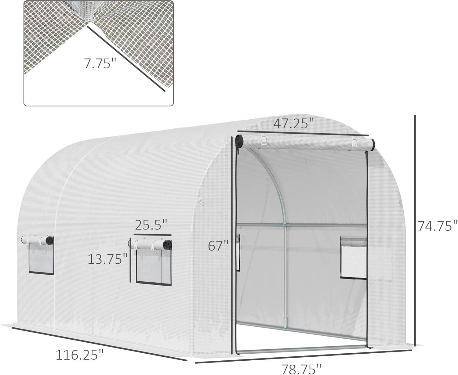 Outsunny 10' x 7' x 6' Walk-In PE Greenhouse with 2 Roll-up Zipper Doors & 6 Roll-up Windows for Plants