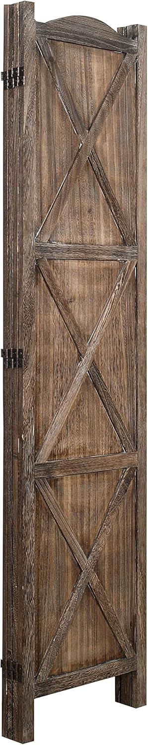 Rancho Barn 4 Panel Room Divider with Folding Screen Room Partition Paulownia Wood Brown - Proman Products: Vintage Farmhouse Style